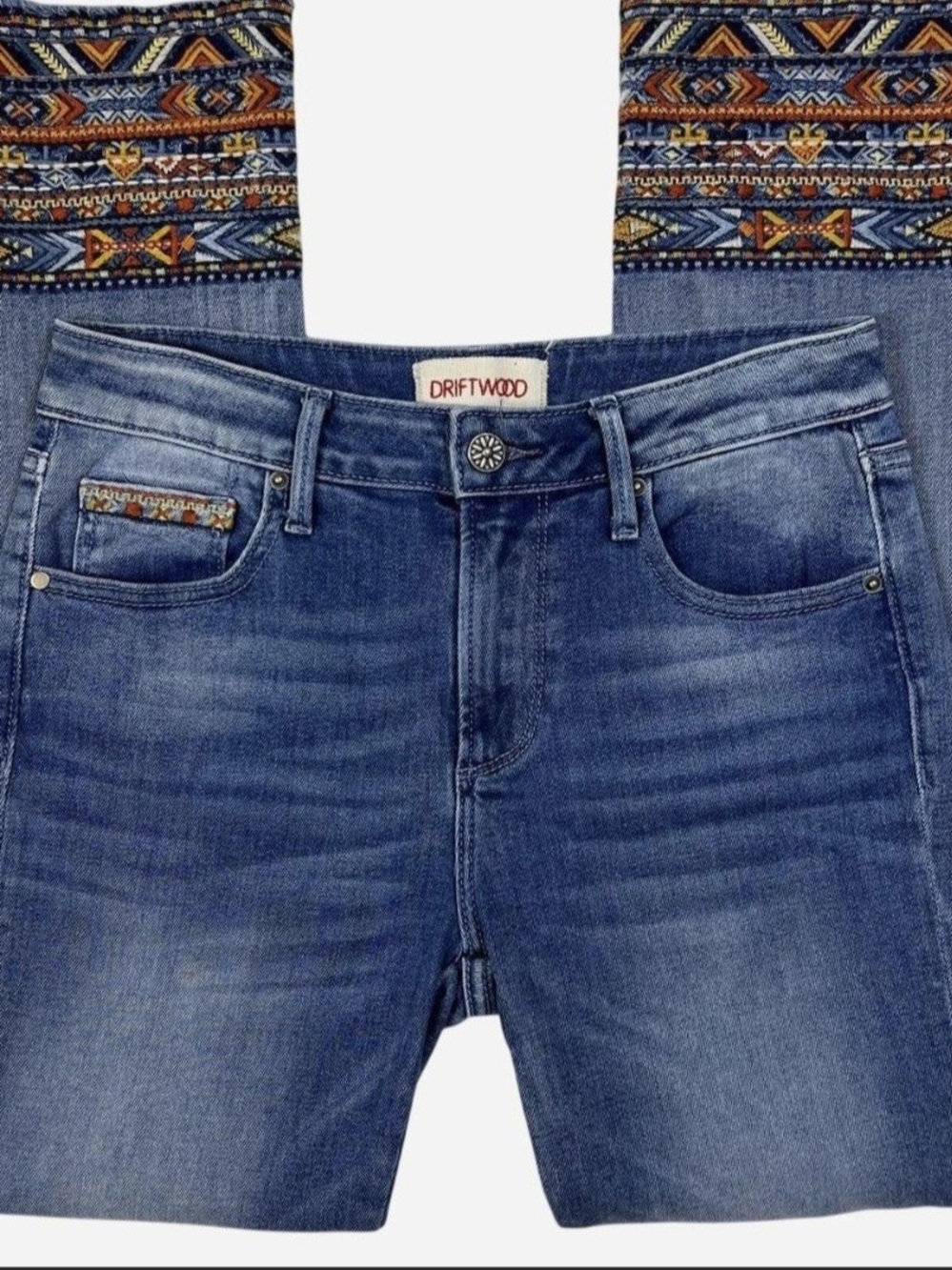 DRIFTWOOD Y2K Aztec Embroidered Boho Skinny Jeans
